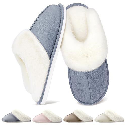 QQSQ Zapatillas de Estar por Casa Mujer Hombre Invierno Cálido Casa Peluche Pantuflas Comodas Caliente Zapatos de Algodón Confortables Antideslizante Interior Exterior