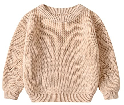 Generisch Sudadera con capucha para niños, jersey de punto, blusa, sudadera, camisetas de manga larga con cuello redondo, ropa de invierno para mujeres, beige, 5-6 años