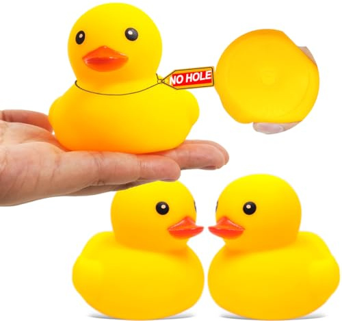 3.4 Inch 2 Pcs Kalafona Rubber Bathtub Duck/Duckie Waterproof No 'Bebe' No Hole Funny Bath Swimming Pool Toy Without Hole for Kids Birthday Party Favor Home Decor