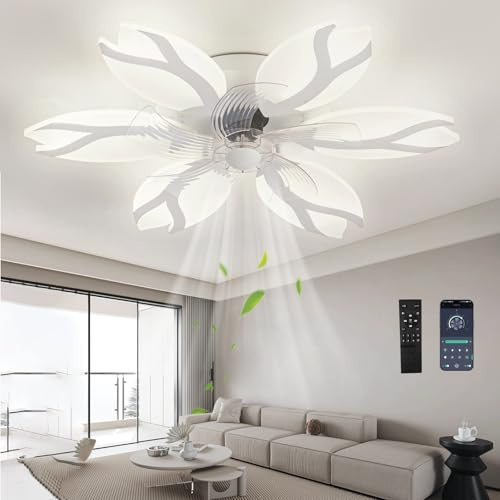 Ventilatore da Soffitto Reversibile con Luce con Reversibile Lampadario Ventilatore con Silenzioso e Dimmerabile Pale da Soffitto a 5 Pale Timer Funzione di Memoria 6 Velocità per Soggiorno, Bianco