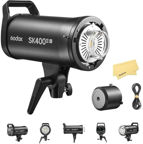 GODOX SK400III-V SK400IIIV 400Ws Professional Studio Strobe Flash Light | GN65 0.1-1.5s Recycle Time,2.4G X System,1/32-1/1 Power Range,Bowens Mount with 10W LED Modeling Lamp(SK400II-V Upgrade)