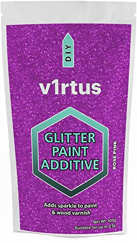v1rtus Glitter Paint Additive - Rose Pink | Metallic Flakes for Adding Sparkle to Paints & Wood Varnish | Add to Emulsion, Acrylic & Latex for Indoor Sparkly Walls | 100 g