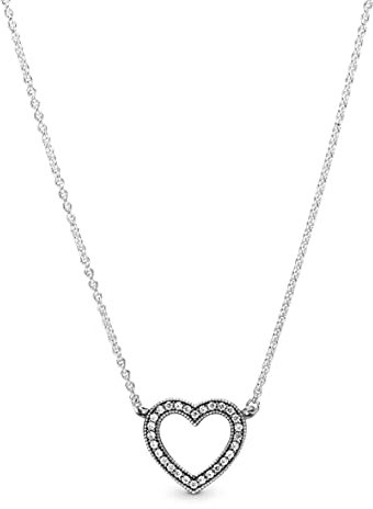 Pandora Signature Women's Sterling Silver Sparkling Open Heart Cubic Zirconia Pendant Necklace, 45cm, No Box