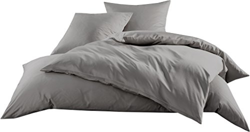 Bettwaesche-mit-Stil Mako-Satin Baumwollsatin Bettwäsche Uni einfarbig zum Kombinieren (Bettbezug 135 cm x 200 cm, Dunkelgrau) viele Farben & Größen