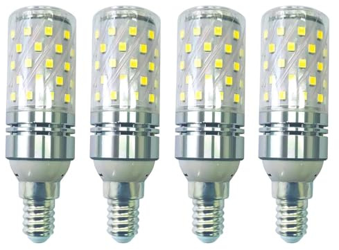 CTKcom 12W E14 LED Candelabra Light Bulb,E14 Base Corn Bulb,100 Watt Equivalent Chandelier Bulbs Daylight White 6000K,AC85-265V 1400LM Lights Bright White(Silver)，4Pack
