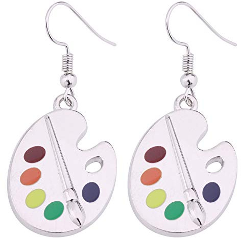 Trendy Enamel Artist Paint Palette and Brush Drop Earrings Jewelry for Women