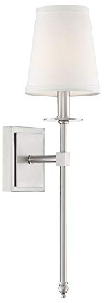 Savoy House 9-302-1-SN Monroe Bohemian Vintage Soft White Fabric Wall Sconce, 1-Light 60 Watt, 20 H x 5 W, Satin Nickel