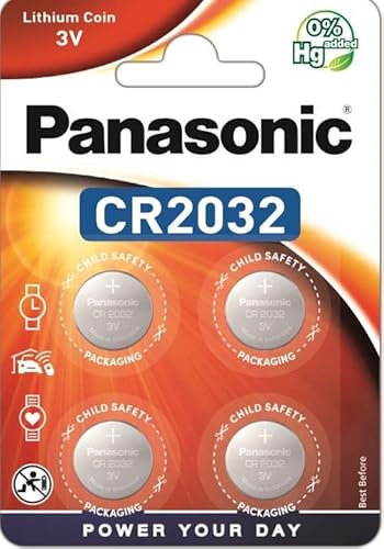 Panasonic CR2032 Pila botón de litio no-recargable, 3V, 225 mAh, 4 unidades