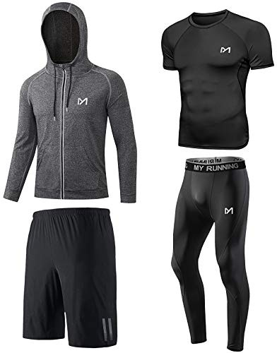 MEETYOO Tee Shirt Compression Homme, Legging Sport Short Fitness T Shirt Manche Longue Veste Collant Gym Running Vetement pour Jogging Musculation