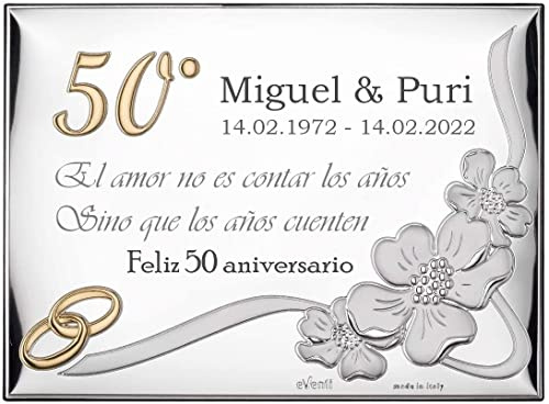 Placa 50 aniversario bodas de oro personalizada | 2 tamaños