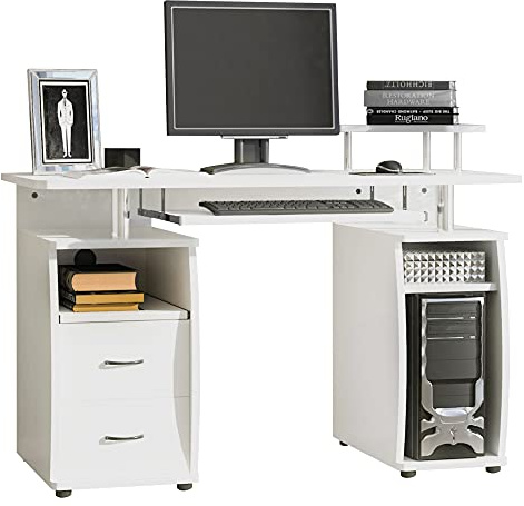 HOMCOM Computer Desk Office PC Table Workstation with Keyboard Tray White