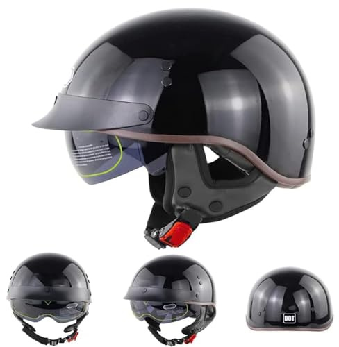 BDTOT Mezzo Casco da Motociclista retrò Portatile Jet Casco Scodella ECE/DOT Omologato Sicurezza Estivo Mezzo Casco per Elicottero da Pilota Chopper Vintage per Moto Cruiser