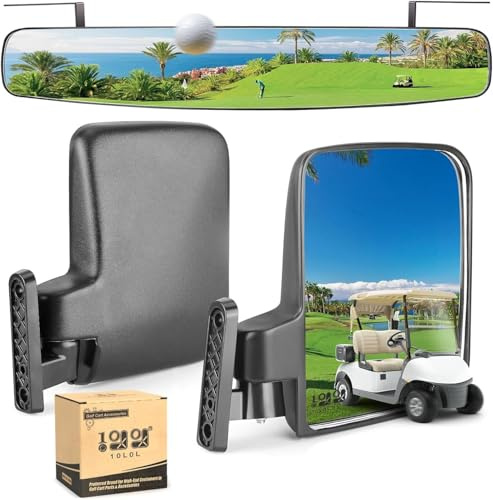 10L0L Golfwagen Seitenspiegel und Golf Cart Rückspiegel, universell für Yamaha Club Car DS Precedent EZGO TXT RXV, Extra Breite Panorama-Spiegel, Kombi-Packung