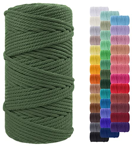 LEREATI Corda Macrame 5mm x 100m, Filo Macrame Cordoncino Cotone Grosso Corda Colorata, Cordino per Borse Uncinetto, Arazzo da Parete, Cesto di Piante Appeso, Decorazioni Fai Da Te (Verde militare)