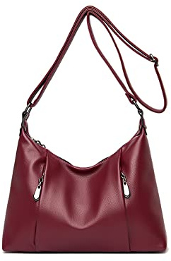 NICOLE & DORIS Damen Umhängetasche Casual Schultertasche PU Leder Messenger Bag Multi-Pocket Crossbody Bag Damen Gross Leicht Handtasche Weinrot