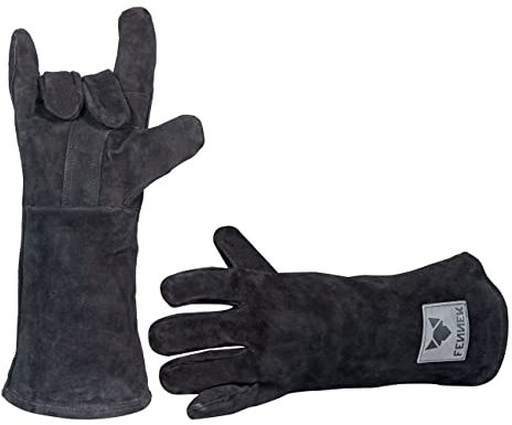 FENNEK | Premium Grillhandschuhe aus Leder | sehr hitzebeständig | 1 Paar- Einheitsgröße