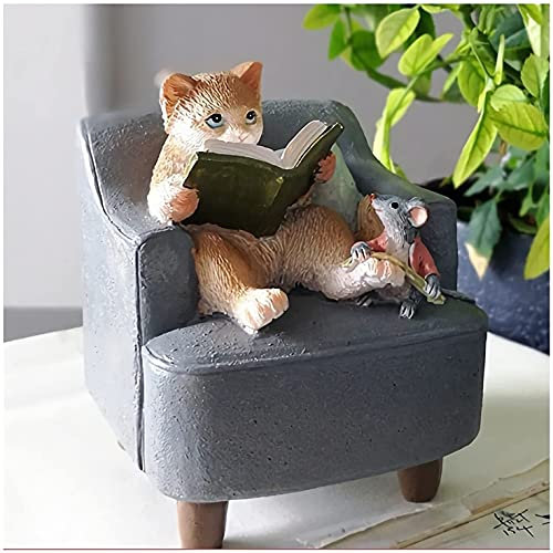 Garten Outdoor Statue Lesen Katze und Maus Statuen, Miniatur Katze sitzend auf Sofa Figur Outdoor Garten Pflanzgefäß Dekorationen