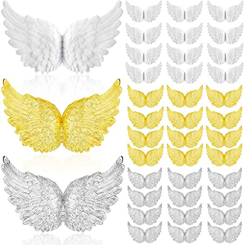 Povxlum 36 StüCke Kunststoff EngelsflüGel für Basteln, Mini 3D EngelsflüGel Ornament Patches, für Party Dekoration, DIY Bastelarbeiten und Hochzeitsrequisiten