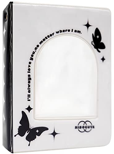 SZHTSWU Mini Photo Album 40 Pockets, 3 Inch Kpop Photocard Holder Book Small Photocard Binder Photo Card Binder Window Hollow Picture Album for Photo Cards Picture (White Butterfly)