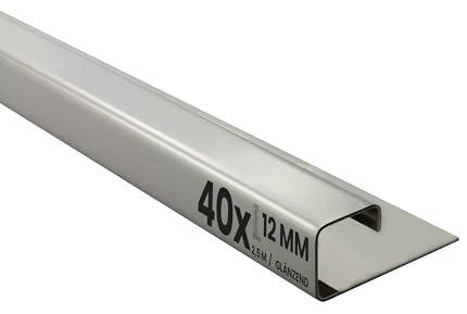 40x Quadrat-Profil Edelstahlschiene Fliesenprofil Fliesenschiene Edelstahl V2A L250cm 12mm glänzend