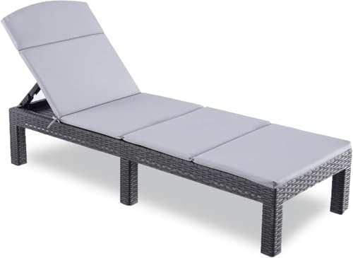 BOLLI Bain de Soleil, Chaise Longue Jardin Exterieur, Résine Imitation rotin tressé, Coussin Confort Inclus, Dossier réglable, Gris Sparkle