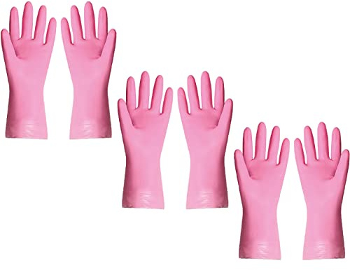 BAMFY Reutilizable Guantes Limpieza con Flocado Forro De Algodón, 3 Pares Limpieza De Guantes De Goma for Jardinería Y Hogar Guantes Fregar (Color : Pink, Size : M)