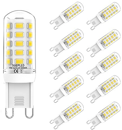 SGEPLED G9 LED Lampe Kaltweiß 6000K, 4WLED Leuchtmittel Replacement for Halogen Lamp G9 40 W 33 W,9 Glühbirne 425 lm, Kein Flackern, Nicht dimmbar, Enegiesparende G9 kleine Birne, 10er Set