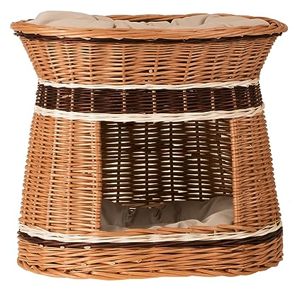 e-wicker24 Weidenkorb, Haus für Katzen oder Hunde, Turm aus Weide, Korb, Zwiebelhöhle mit zwei Etagen, (oval, beige)