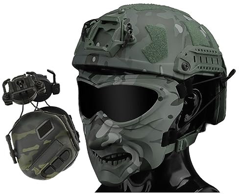Fotrsta Airsoft Helm Set Mit Vollgesichtsschutz Maske, Taktischer Sturzhelm Mit Kopfhörer Abnehmbarer Anti-Beschlag Visier Für Paintball CS Wargame