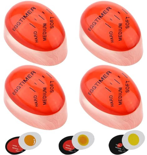 4 Stück Timer für gekochte Eier, Eieruhr, Eieruhr zum Mitkochen Eierfarbe ändern Timer unendlich wiederverwendbar(5.5×3.9×3.2cm)