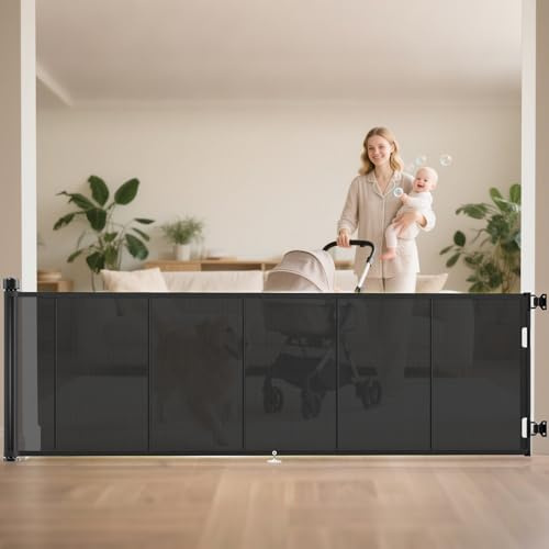 Miumoon 305 cm infällbara babygrindar 107 cm höga, infällbar grind med förstärkt remsdesign för att förhindra att den kryper igenom, 10 fot extra bred infällbar hundgrind för inomhus/utomhus