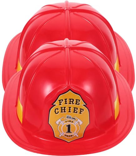 SHINEOFI 2 Stück Feuerwehrhelm Aus Kunststoff Feuerwehrmann-Kappen Feuerwehrmann-Helm Roter Feuerwehrmann-Sicherheitshut Verkleidung Feuerwehrmann-Kappen Für Kinder Erwachsene Karneval