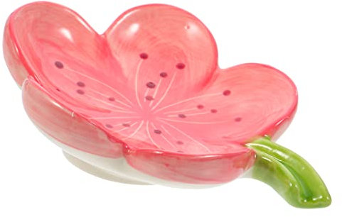 PRETYZOOM Ceramic Flower Shape Soap Dish Self-draining Soap Holder Pink Cherry Blossom Design Bathroom Accessories Suitable for Shower and Sink Organization