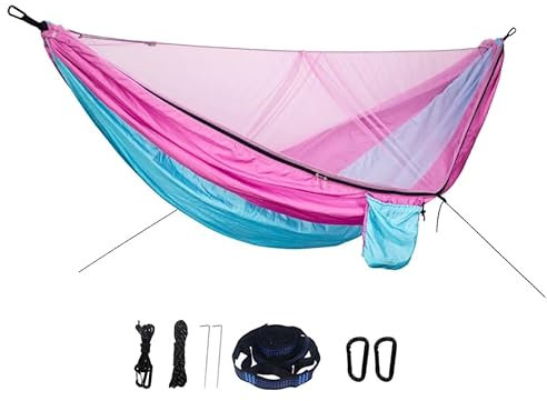 Hängematte mit Moskitonetz,Automatischer,schnell zu öffnender Kordelzug,210T schnell trocknendes Fallschirm-Nylonmaterial,belastbar 250 kg,geeignet für Outdoor-Campingzubehör Einzel- oder Doppelreisen