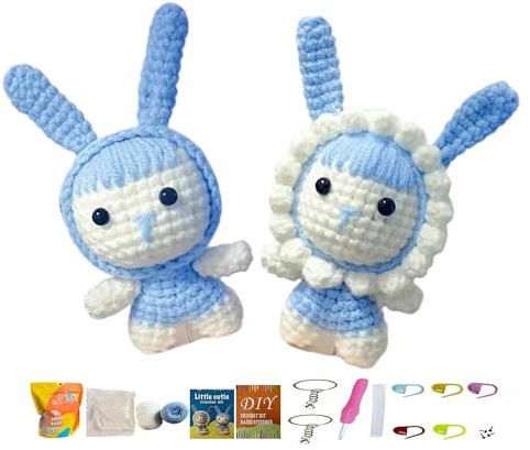 51buyoutgo 2 Stück Häkelset für Anfänger Kinder Erwachsene Hase Tiere mit Wolle und Anleitung, Amigurumi Häkeln für Anfänger Crochet Heckel set, Video-Tutorial Einbeziehen