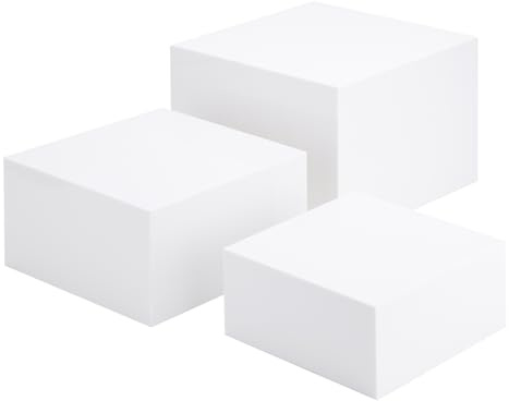Cliselda Schaukasten Acryl weiß,Würfel Riser Display Ständer, 3 Stück, Groß | Vitrine mit hohlem Boden, Für Cupcakes, Süßigkeiten, Desserts, Für Buffets, Schmuck