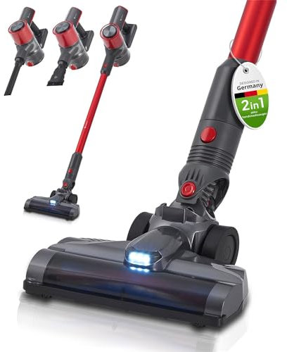 Juskys Aspirateur sans Fil 2-en-1 VC2101 de, avec Accessoires - sans Fil & sans Sac - Filtre HEPA, Buses & Support Mural - aspirateur sans Fil, Anthracite-Rouge