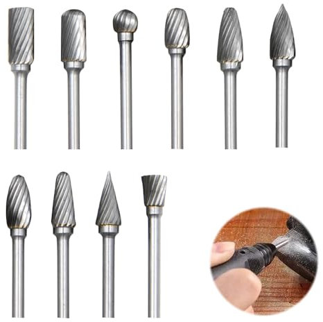 mizikuu 10 Stück Hartmetall Frässtifte, Hartmetall Rotationsfräser Set mit 1/8 Schaft Hartmetallfräser Metall Holz Fräser Set für Holzbearbeitung Carving Metall Polieren Gravieren und Bohren