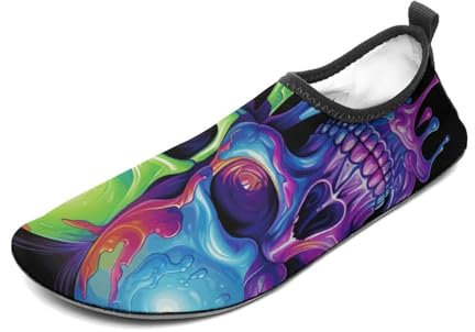 Wasserschuhe für Damen und Herren, Aquasocken, schnelltrocknend, Strandschuhe, zwei bunte Totenköpfe, Schwimmschuhe für Surf, Yoga, Zwei bunte Totenköpfe, 43/43.5 EU