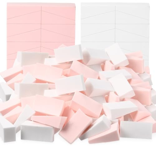 TecUnite 100 Pieces Makeup Sponge Cosmetic Latex Free Wedges Makeup Sponges for Foundation Small Wedge Shaped Smooth for Blending Liquid Cream Foundation Tools Festival(Pink,White)