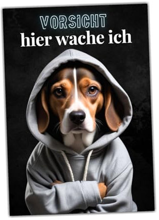 siviwonder Hundeschild Schild Vorsicht Beagle English Dog Spruch Türschild Warnschild Hier wache ich Geschenkidee lustiger Spruch Hundemotiv Aluminium Wetterfestes Hundeschild
