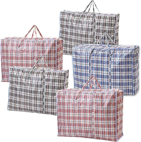 1ABOVE 5 PACKS MEDIUM Strong Laundry,Shopping, Storage, Reusable Store, Cloth, Moving, Waterproof, Handles and Zipper Bags -‎47CMX30CMX57CM