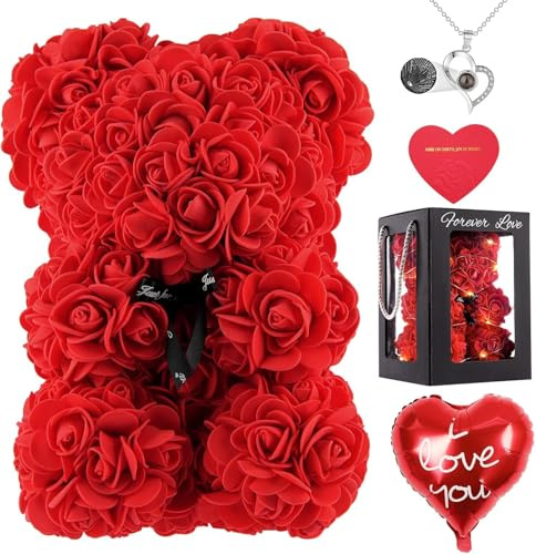 N&T NIETING Rose Bär Geschenke für sie, Rose Teddy Bär, niedliche Teddy Blume Bär, Geburtstagsgeschenke für Mädchen, niedliche romantische Geschenke für Frau/Mama//Tochter, Jubiläum Geburtstags(Rot)