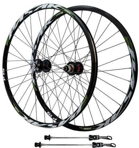 GEIRONV Rueda Delantera Y Trasera de Bicicleta 26 Pulgadas, Juego de Ruedas de Bicicleta MTB 27,5/29er Aleación Aluminio Radios 32H 4 Rodamientos Sellados Llanta de Freno Disco 7-12 Velocidades(Green,