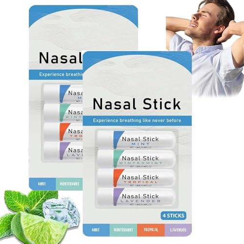 Lot De 4 BâTonnets Nasaux Pour Booster L'éNergie,Inhalateur Nasal RafraîChissant à La Menthe PoivréE,BâTonnets Pour Inhalateur Nasal, Pures Et Naturelle,Stress Relief(2 Ensemble)