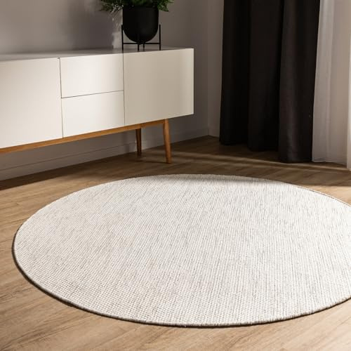 benuta Basic Handvävd Bomullsmatta Ron - Krämfärgad Rund 160 cm - Handvävd 100% bomull - Uni minimalistisk naturlig - Enkel vardagsrum sovrum
