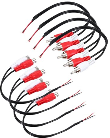 sourcing map 8 Pcs 8 Inch Open RCA 2-Male 2-Female Plug Jack Connector Adapter to Bare Wire Open End Audio Video RCA Cable for Amplifier Speaker Wire