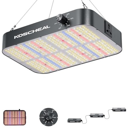 KOSCHEAL KC800 LED Grow Light,80W Full Spectrum Led Grow Lights for Indoor Plants,2.9μmol/J PAR,LM301H EVO Full Spectrum,Veg Bloom Light,Daisy Chain Dimmable Grow Lamp,Built-in Silent Fan