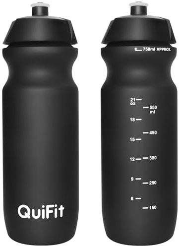 QuiFit Fahrradflasche 2er Pack, Sport Trinkflasche BPA-frei, Gym Flasche, Trinkflasche Gym Auslaufsicher, Sportflasche 750ml für die Meisten Fahrradkäfige (Black+ Black, 750ml)