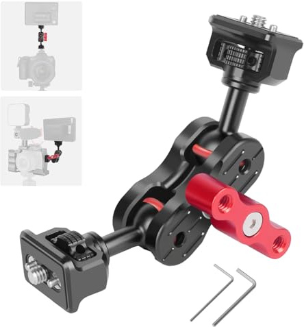 Mechrig Camera Magic Arm with Dual Ball Head & 1/4 Screws, Aluminum Magic Arm Camera Mount 360° Rotation Articulating Arm Field Monitor Mount for LED Light/Microphone/Camera Cage/Tripod (62003)